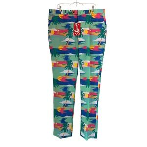 Shinesty Mens T-Pain Free Tropical Sunset Palm Tree Dress Pants Neon 40/36 NWT